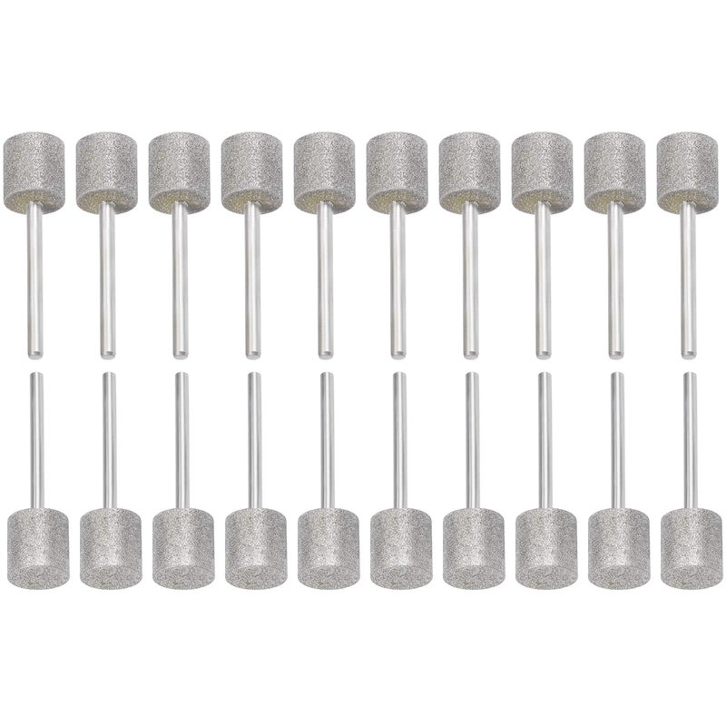 NACX 20Pcs Diamond Grinding Bits, 12mm Cylinder Head, 1/8 Shank, 45mm Long Diamond Coated Burr Mounted Point - Image 1